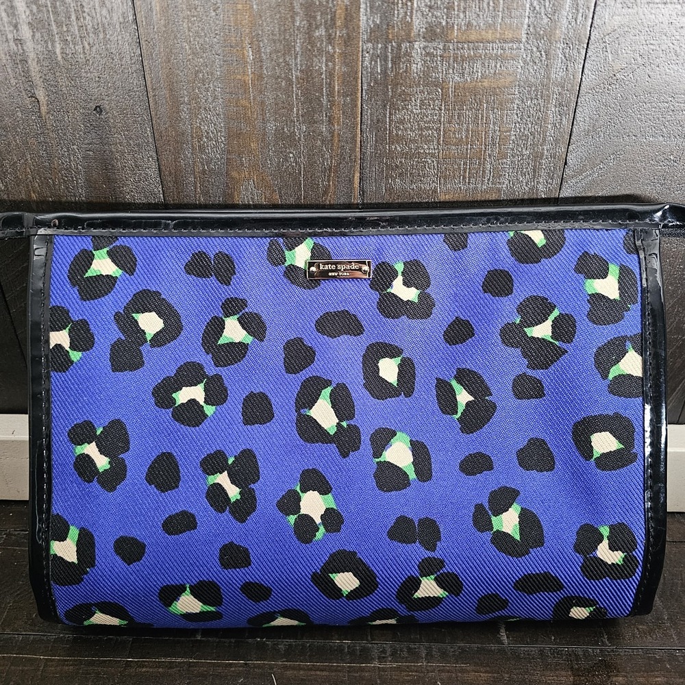Kate Spade Slim Universal Emperblue Leopard Cosmetic Makeup Bag Sleeve Pouch Zip